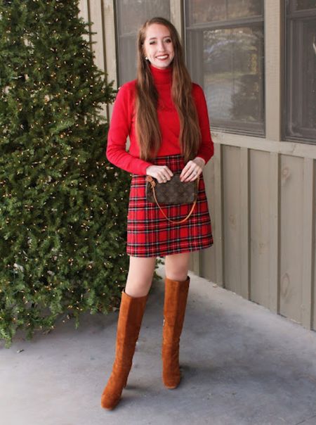 Festive holiday outfit!
.
Tartan plaid skirt red sweater brown suede knee high boots Holiday party outfit Christmas outfit New Year’s Eve outfit winter outfit holiday outfit 

#LTKHoliday #LTKstyletip #LTKSeasonal