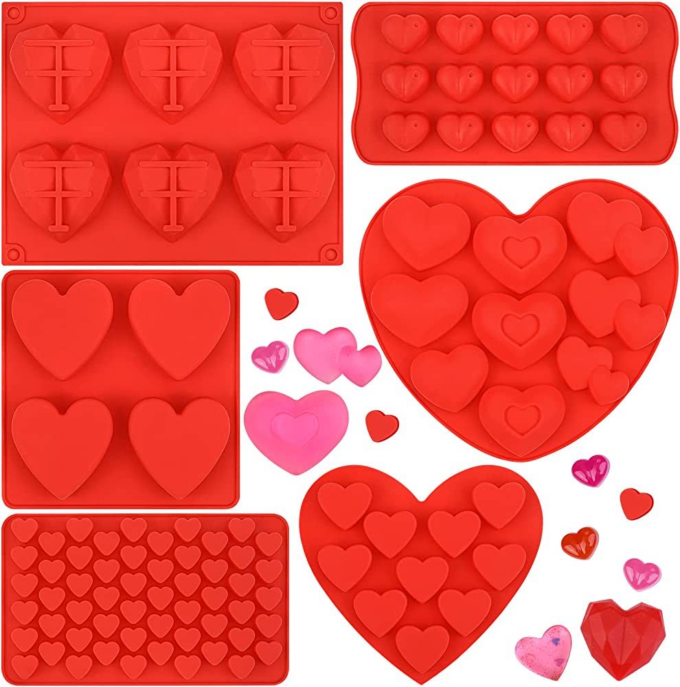 MCEAST 6 Pieces Red Valentine's Day Silicone Molds 6 Styles Heart Silicone Molds Non-Stick Baking... | Amazon (US)