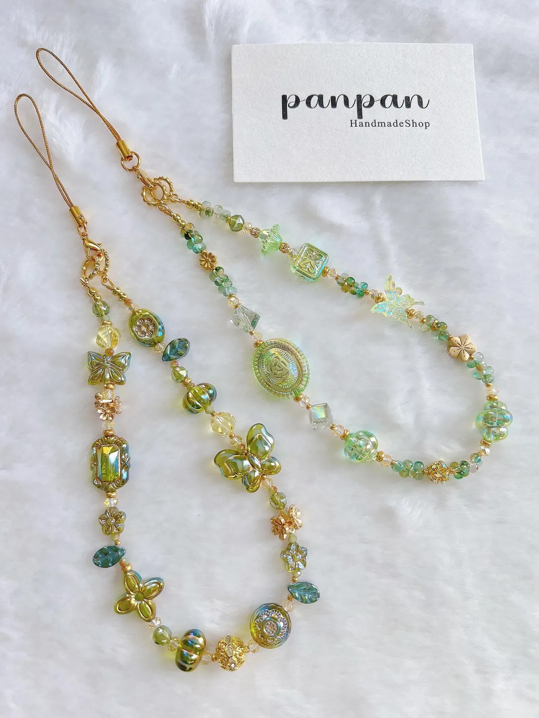 Spring Meadow Beaded Phone Charm – Vintage Green Butterfly Phone Strap, Floral Bead Phone Lanya... | Etsy (US)