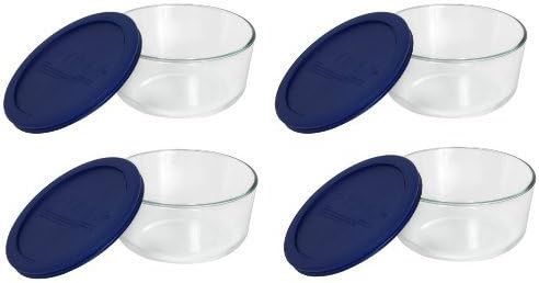Pyrex Storage 4 Cup Round Dish, Clear with Blue Lid, Pack of 4 Containers | Amazon (US)