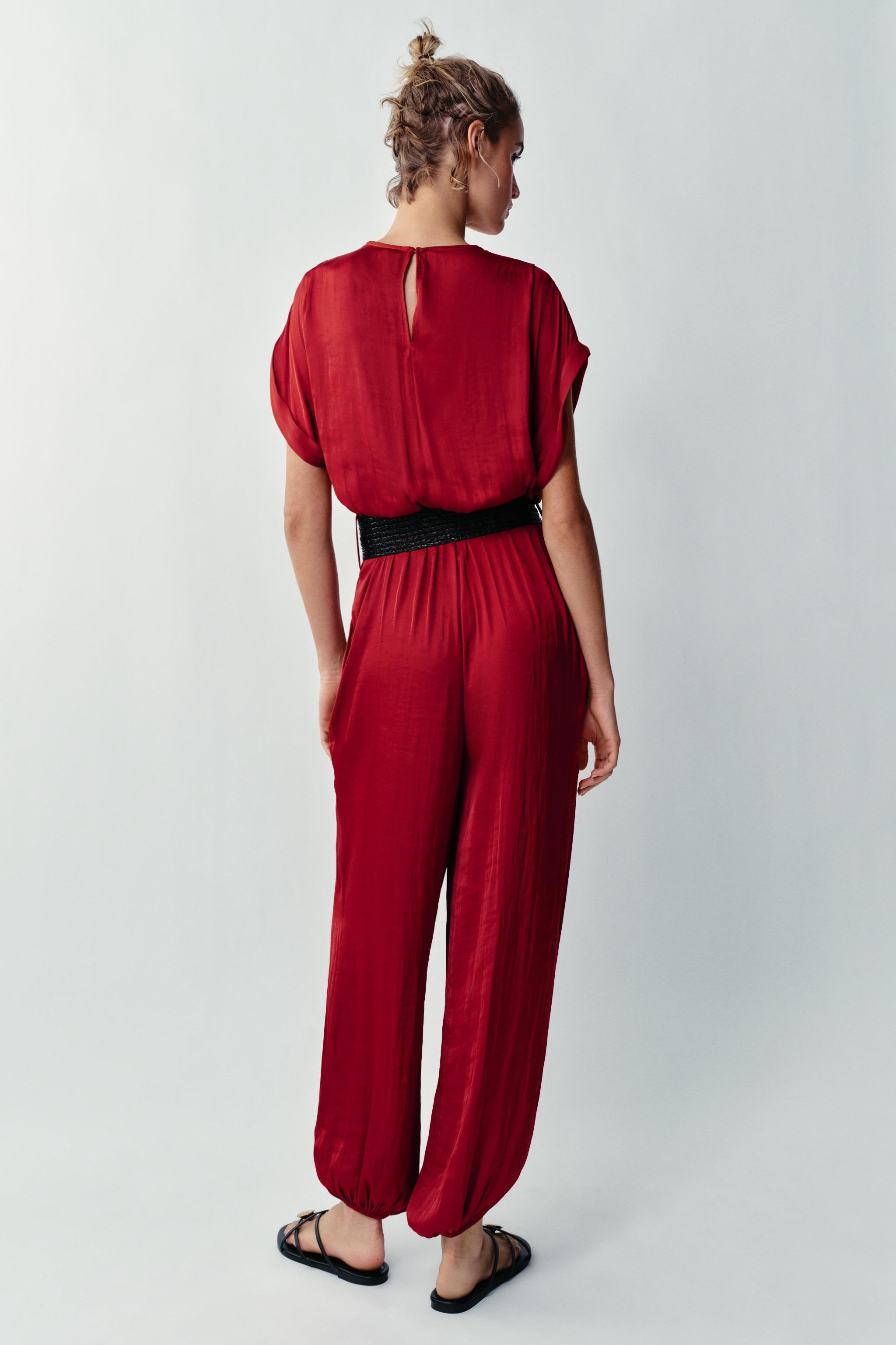 SATIN BELTED JUMPSUIT | Zara US