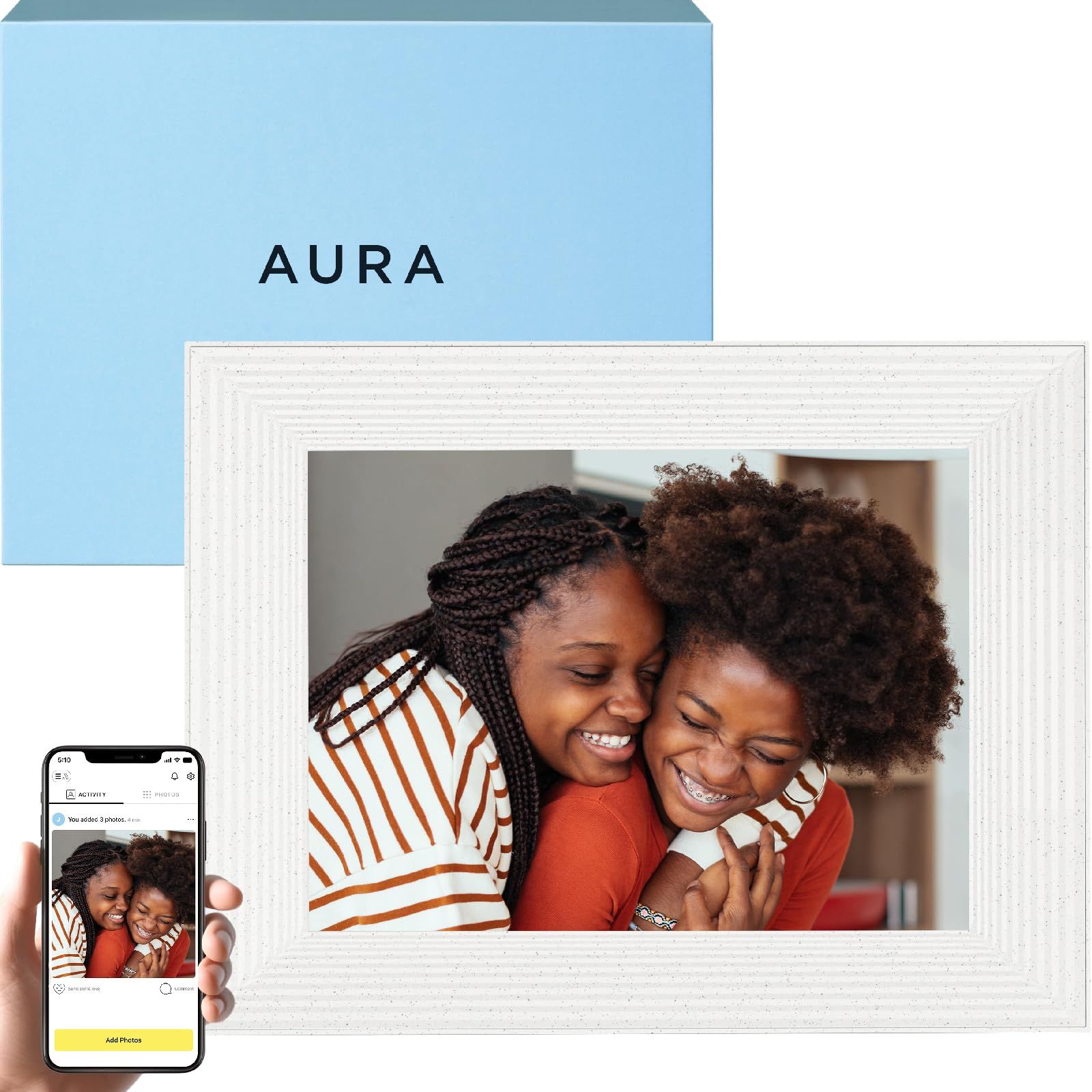 Aura Mason WiFi Digital Picture Frame | The Best Digital Frame for Gifting | Send Photos from Your Phone | Quick, Easy Setup in Aura App | Free Unlimited Storage | White Quartz | Amazon (US)