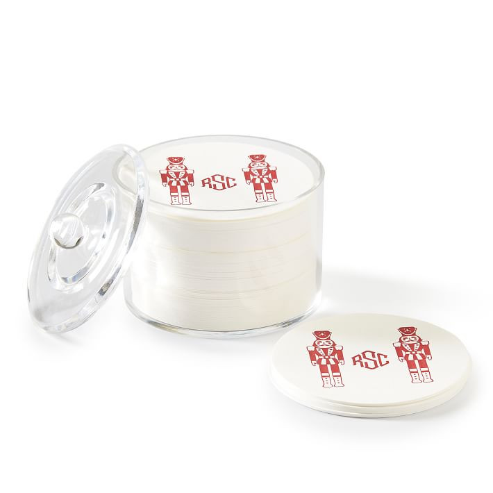 Holiday Letterpress Coasters in Acrylic Holder, Set of 100 | Mark and Graham