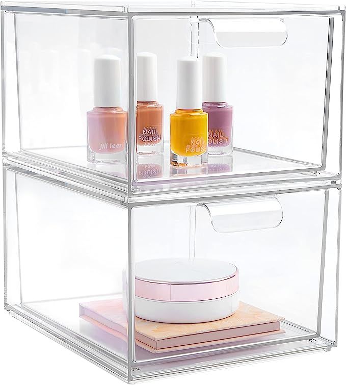 Vtopmart 2 Pack Stackable Makeup Organizer Storage Drawers, 4.4'' Tall Acrylic Bathroom Organizer... | Amazon (US)