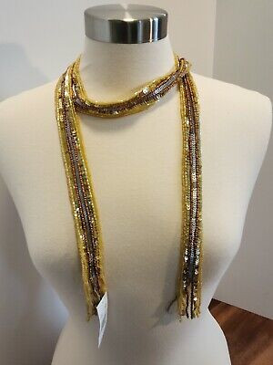 Nine West Gold Beaded Sequin Skinny Scarf NWT | eBay US