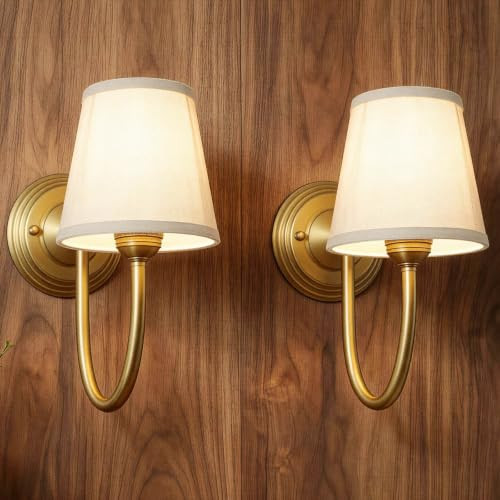 RUSTICBEAM Gold Sconces,Linen Fabric for Bedroom & Bathroom Vanity Light | Amazon (US)