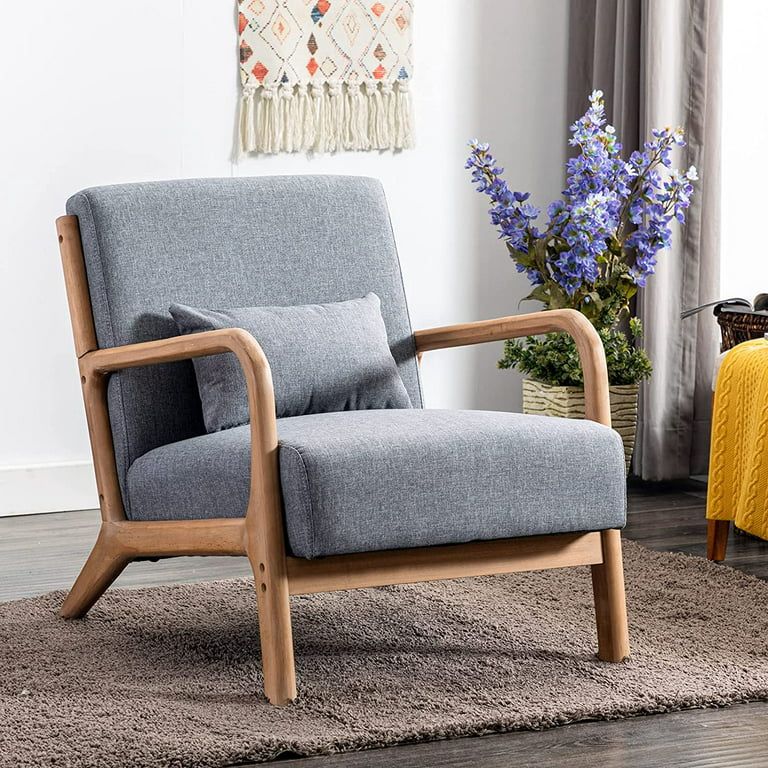 Bonzy Home Mid Century Modern Accent Chair, Single Fabric Lounge Reading Armchair with Solid Wood... | Walmart (US)