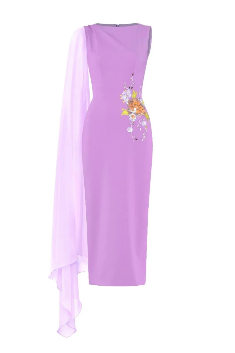 CHARMIE VIOLET EMBROIDERED PENCIL MIDI DRESS | HACCHIC COUTURE | CULT MIA | CULT MIA UK LTD
