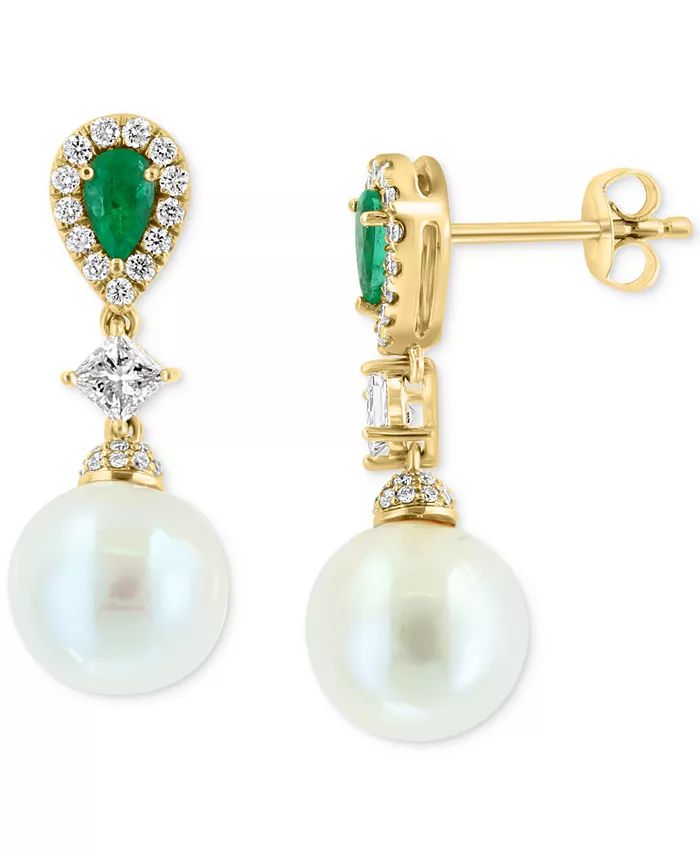 EFFY Collection EFFY® Freshwater Pearl (9mm), Emerald (3/8 ct. t.w.) & Diamond (5/8 ct. t.w.) Dr... | Macy's