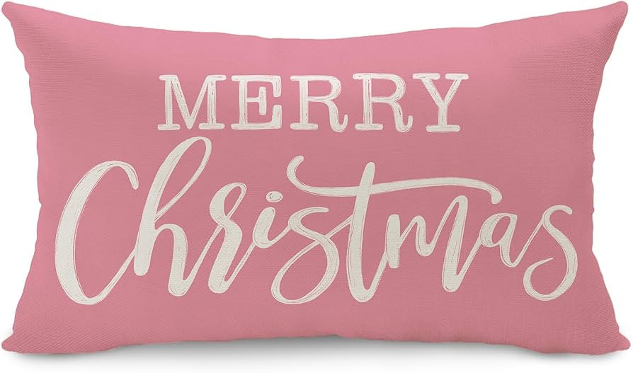 DFXSZ Christmas Pillow Cover 12x20 Merry Christmas Decor Pink Throw Lumbar Pillow Cover Decoratio... | Amazon (US)