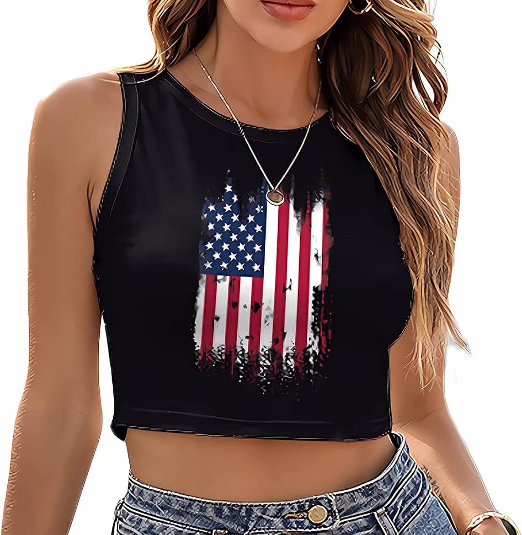 color cosplayer American USA Flag Crop Tank Tops for Women T Shirt Patriotic 4th of July Vest Top... | Amazon (US)