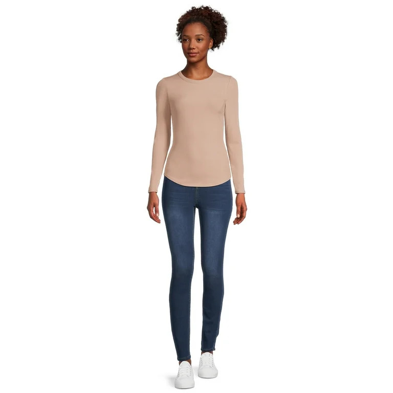 No Boundaries Women's Juniors Ribbed Crewneck Tee with Long Sleeves, Sizes XS-XXXL | Walmart (US)
