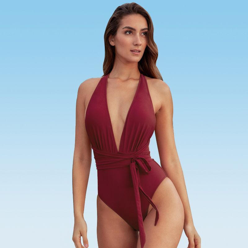 Women's Deep V Neck One Piece Swimsuit - Cupshe | Target