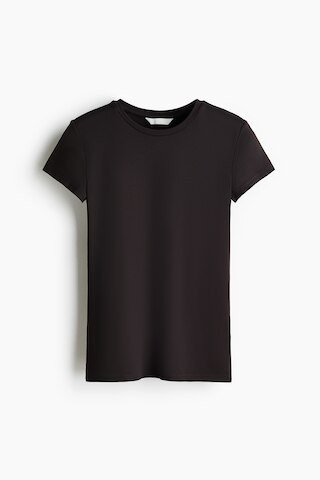 H & M - Fitted Microfibre Tee - Dark Brown | H&M (AU)