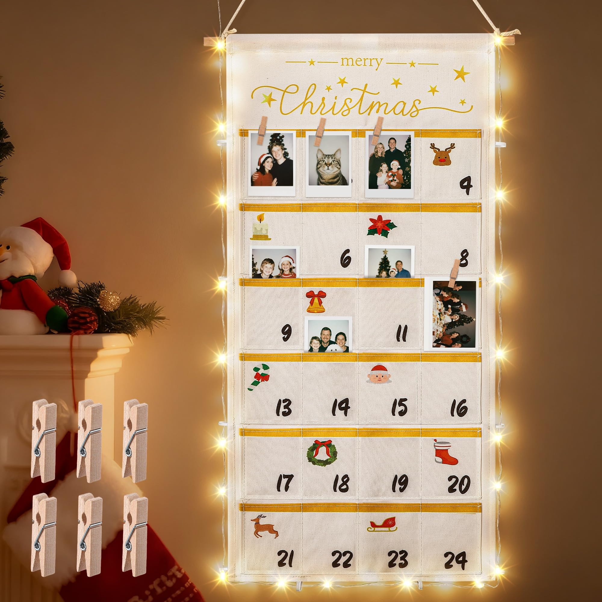 Christmas Picture Countdown Board, Photo Advent Calendar with Wood Clips, Photo Display Collage B... | Amazon (US)
