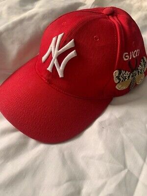 Gucci Red New Era Butterfly Embroidery Baseball Hat Cap NY Patch Authentic | eBay US