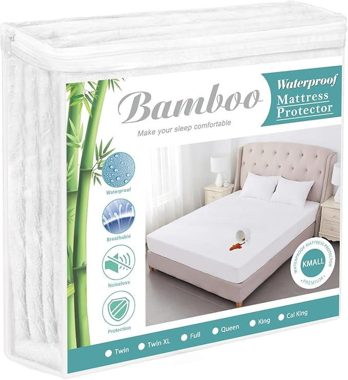 King Size Cooling Waterproof Mattress Protector Pad Cover, Breathable Fitted Sheet Style Deep Poc... | Amazon (US)