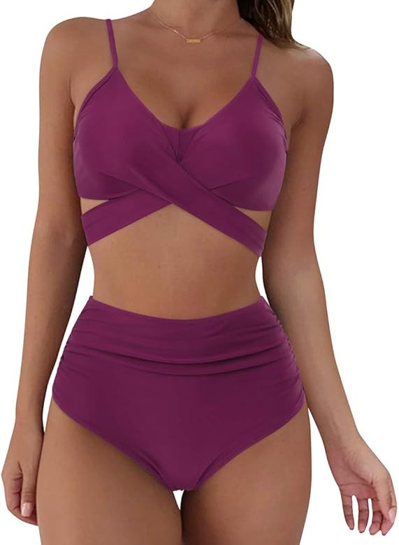 SUUKSESS Women Wrap Bikini Set Push Up High Waisted 2 Piece Swimsuits | Amazon (US)