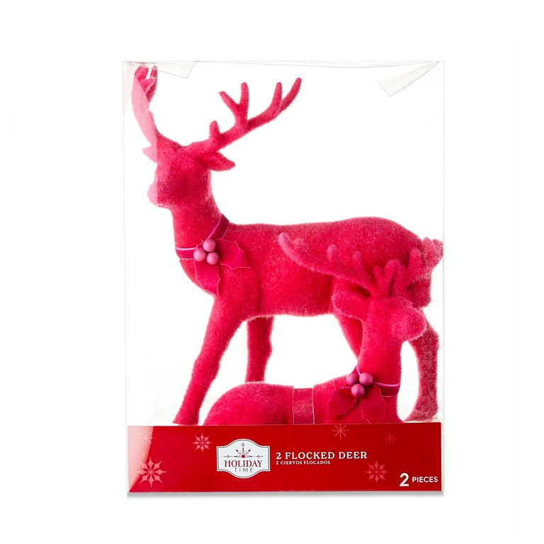 Flocked Deer Christmas Tabletop Decorations, Pink, 12", 2 Pack, by Holiday Time | Walmart (US)