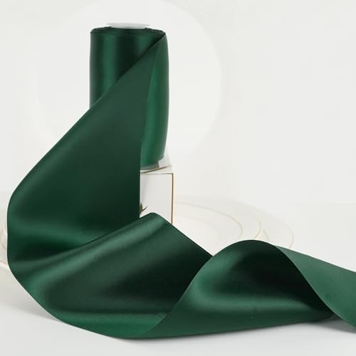HUIHUANG Dark Green Ribbon 4 inch Wide Double-Faced Satin Ribbon Hunter Green Ribbons for Chair S... | Amazon (US)
