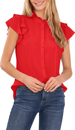 Pintuck Ruffle Short Sleeve Blouse | Nordstrom