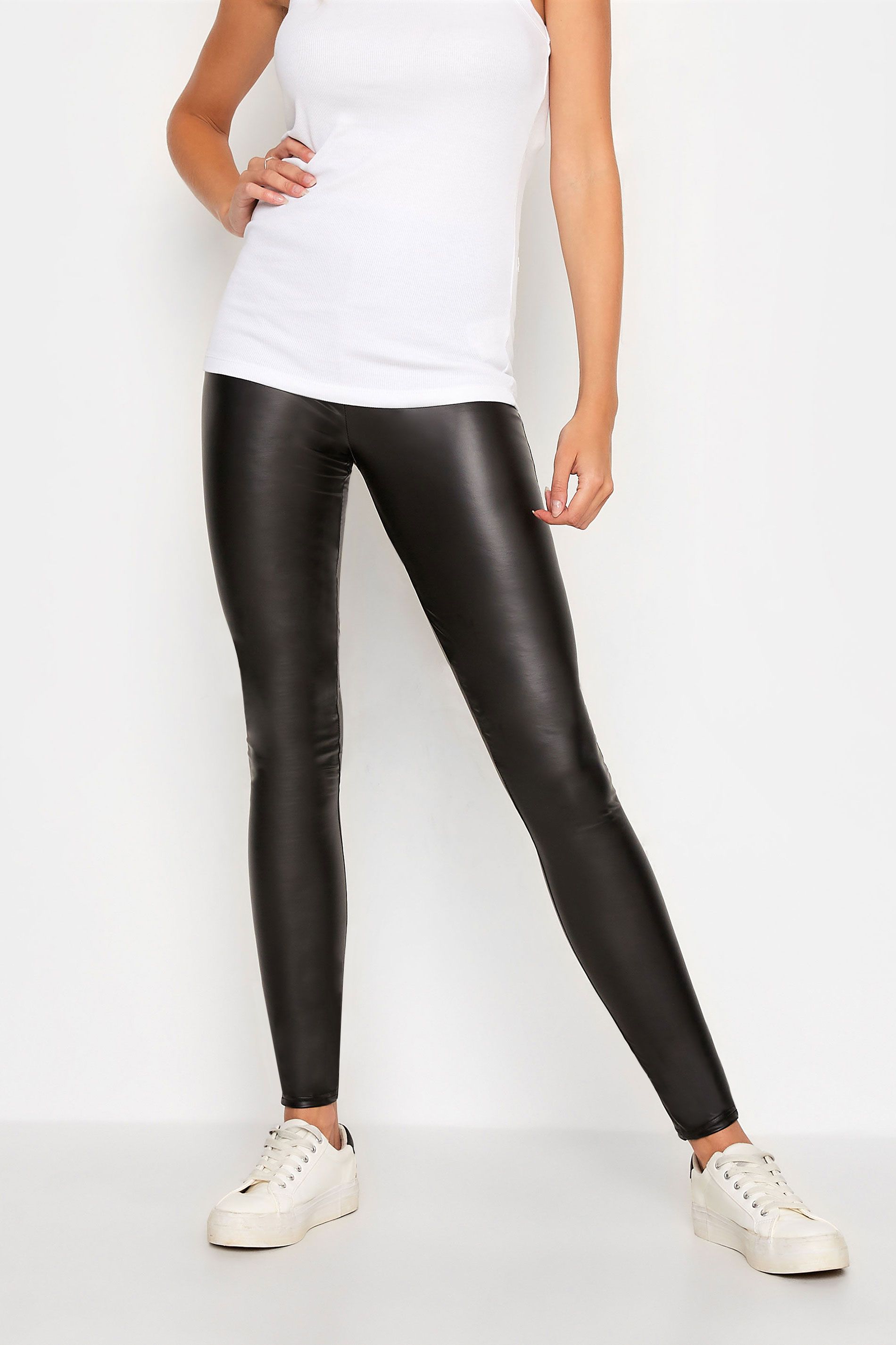 LTS Tall Black Stretch Leather Look Leggings | Long Tall Sally