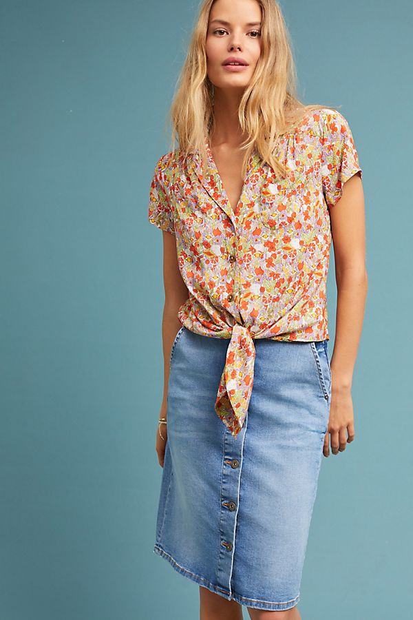 Pilcro Button-Front Denim Skirt | Anthropologie (US)