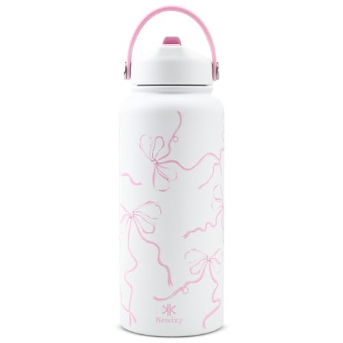 32 oz Insulated Water Bottle with Straw, Bow Water Bottle Stainless Steel with Flip Straw and Han... | Amazon (US)
