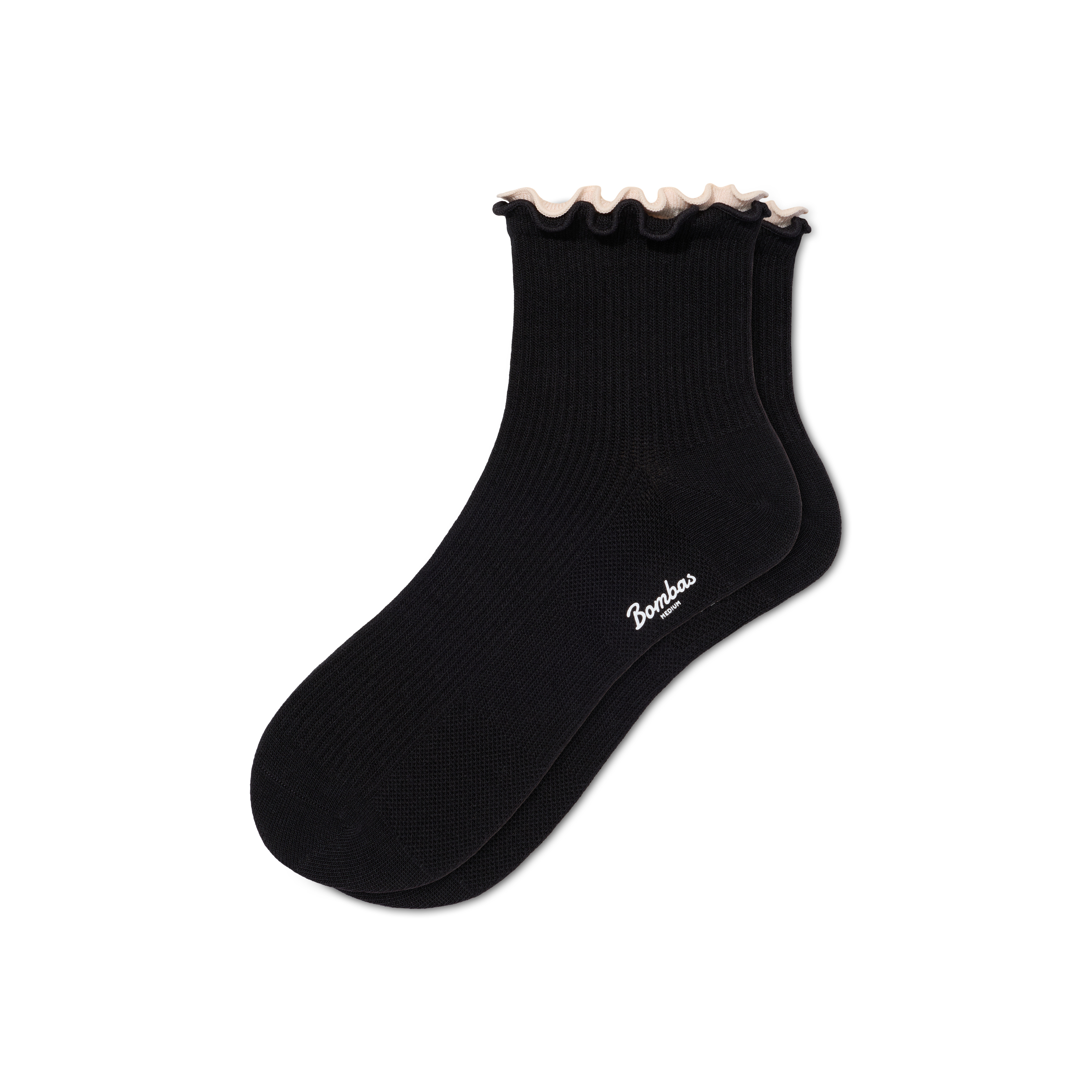 Women's Ruffle Rib Quarter Socks - Black - Small - Cotton Blend - Bombas | Bombas