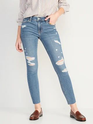 Mid-Rise Rockstar Super Skinny Ripped Cut-Off Jeans for Women | Old Navy (US)