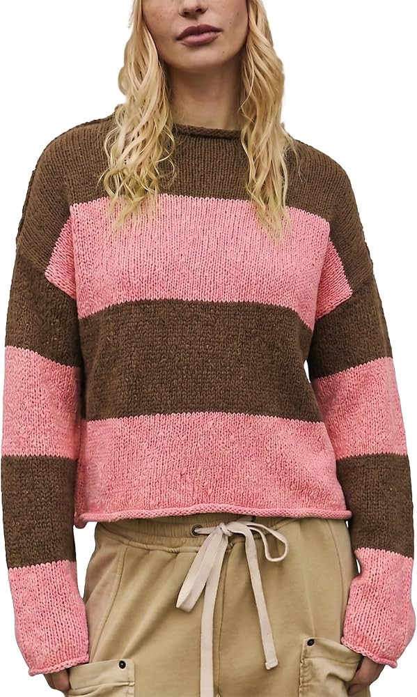 Songling Womens Sweater Oversized Roll Neck Cotton Long Sleeve Casual Soft Chunky Sweaters Croche... | Amazon (US)