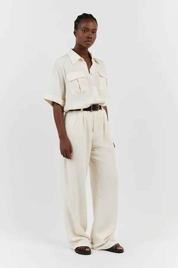 AMELIA OFF WHITE LINEN BLEND PANT | DISSH