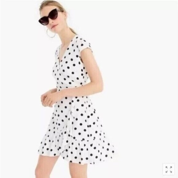 J Crew Ruffle Front White Polka Dot Mini Surplice Dress . | Poshmark