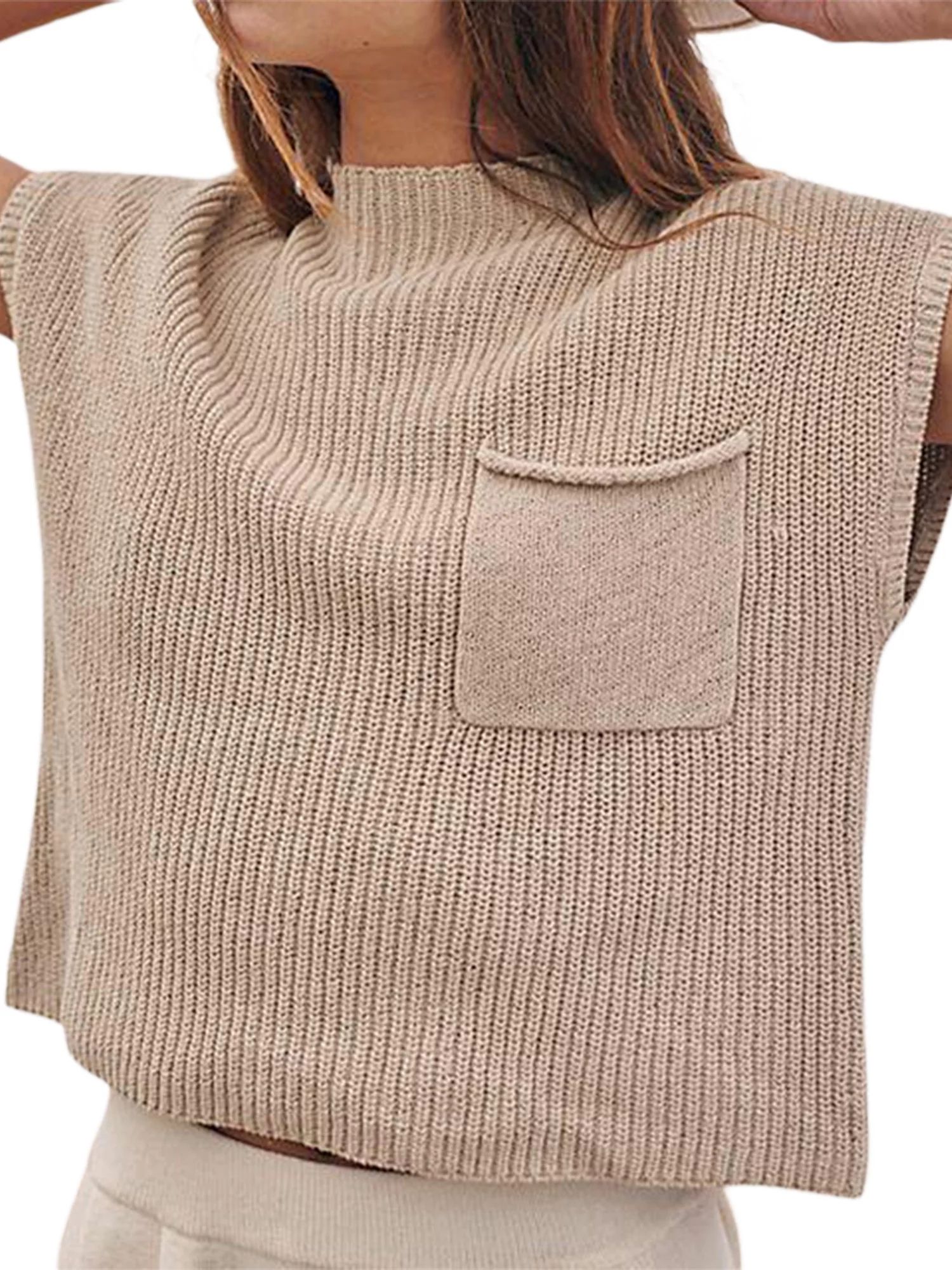 Multitrust Women's Short Sleeve Knit Tops, Casual Round Neck Solid Color Sweater with Pocket for ... | Walmart (US)