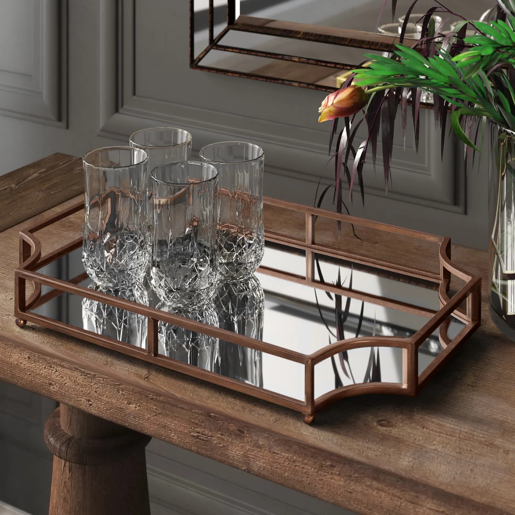 Rosa Mirrored Glass Tray | Wayfair North America