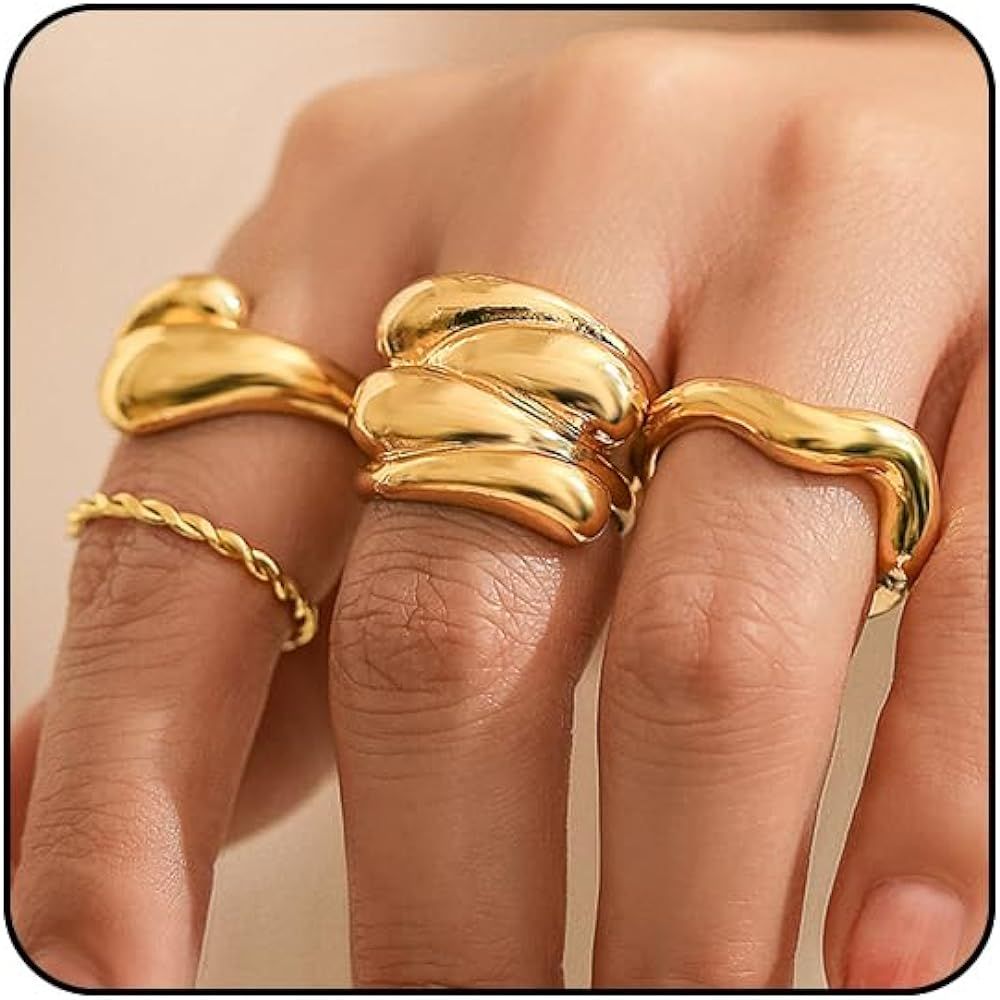 Chunky Gold Rings for Women Adjustable Dainty Silver Rings for Women Gold Stackable Thin Rings Bo... | Amazon (US)