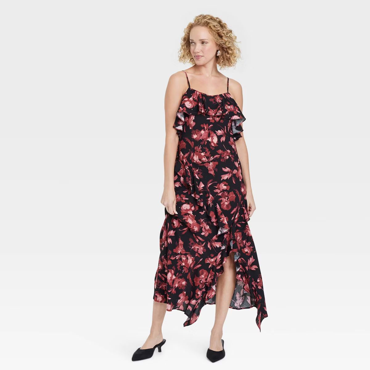 Women's Cold Shoulder Midi Dress - A New Day™ Black/Red Floral | Target