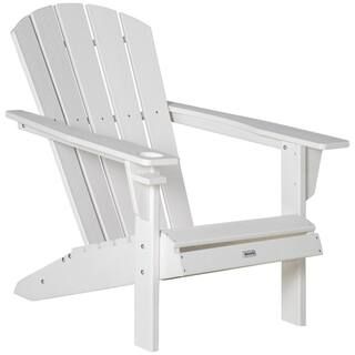 White Reclining Plastic Adirondack Chair with Cup Holder, High Back and Wide Seat | The Home Depot
