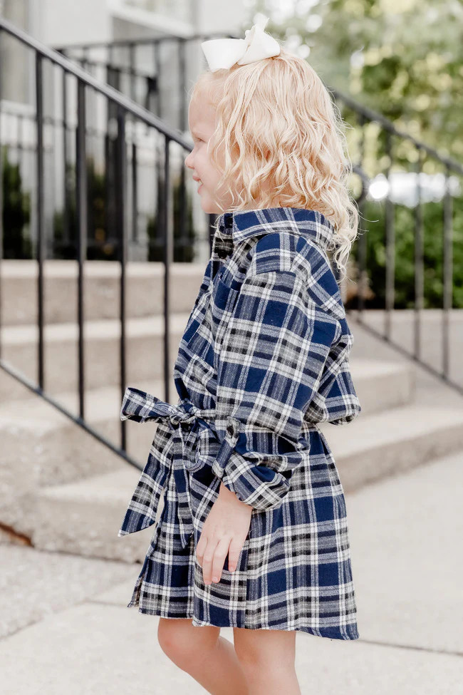 Make My Day Kid's Navy Plaid Shirt Dress | Pink Lily