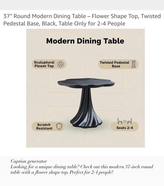 37" Round Modern Dining Table - Flower Shape Top, Twisted Pedestal Base, Black, Table Only for 2-4 People

#LTKHome