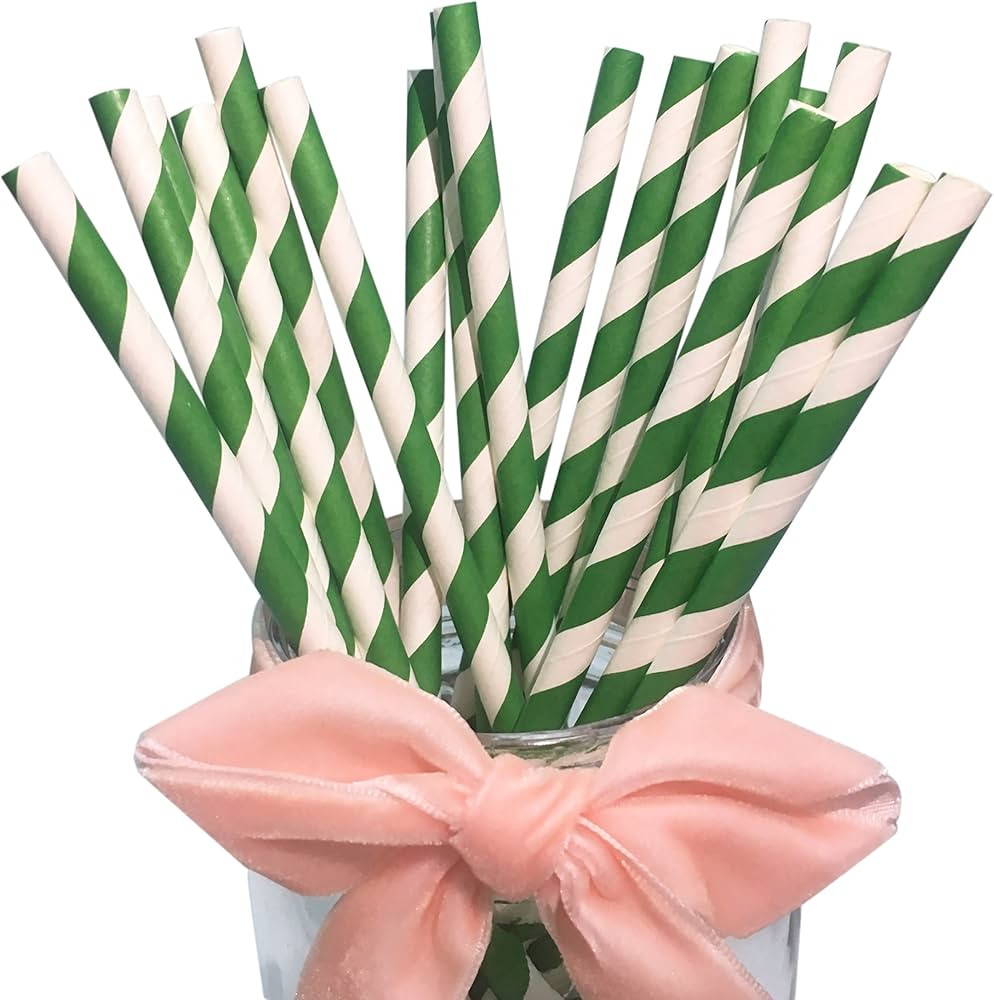 Green Striped Paper Straws Bulk - Disposable Green and White Drinking Straws Biodegradable Paper ... | Amazon (US)
