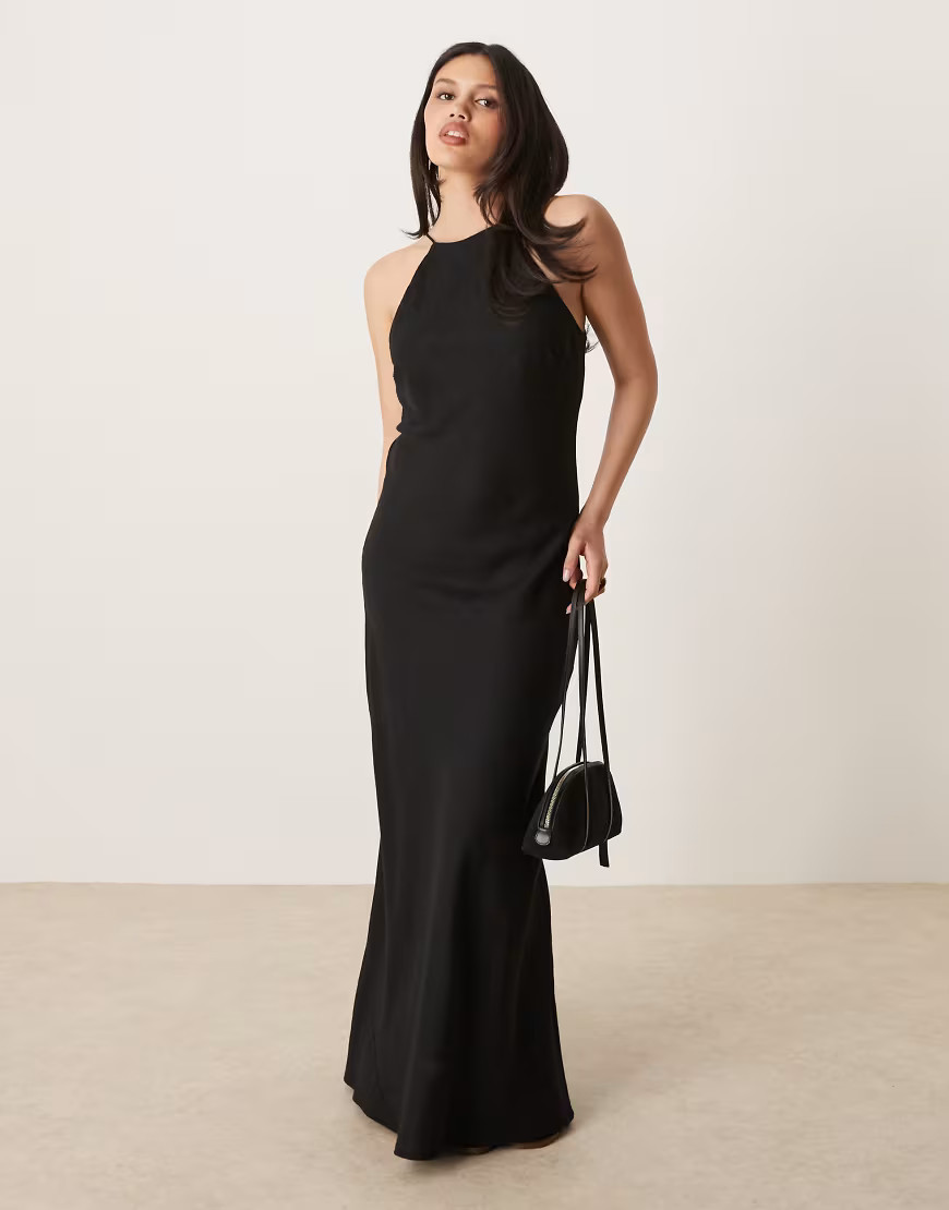 ASOS DESIGN linen racer maxi sundress in black | ASOS (Global)