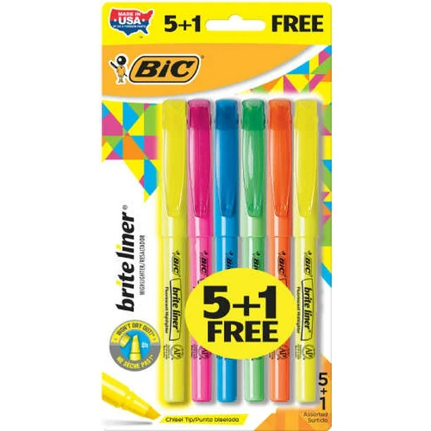 BIC Brite Assorted Liner Highlighters, 6 Count - Walmart.com | Walmart (US)