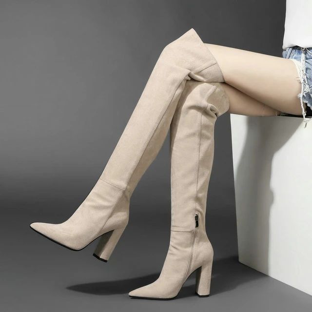 Botas femininas sensuais acima dos joelhos, bota longa de cano alto na coxa com ponta fina, quent... | Ali Express BR