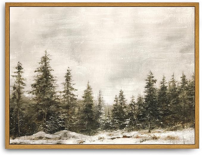 Roslynity Framed Canvas Wall Art Vintage Print Paintings Winter Pine Tree Forest Christmas Rustic... | Amazon (US)