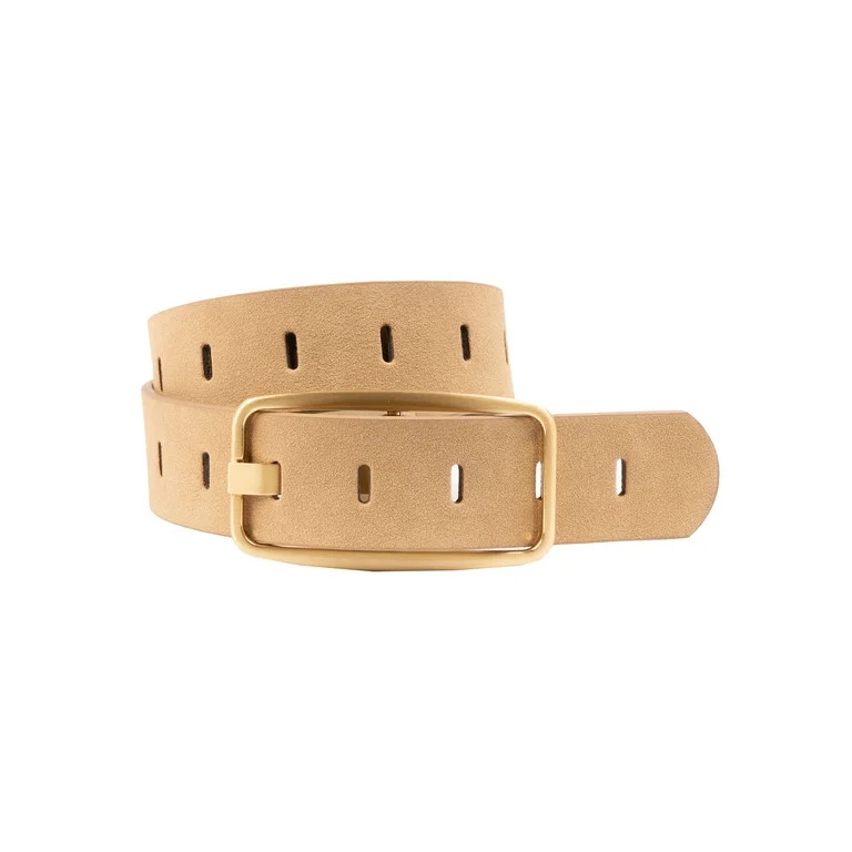 Time and Tru Women's Slotted Perforated Suede Belt, Camel | Walmart (US)
