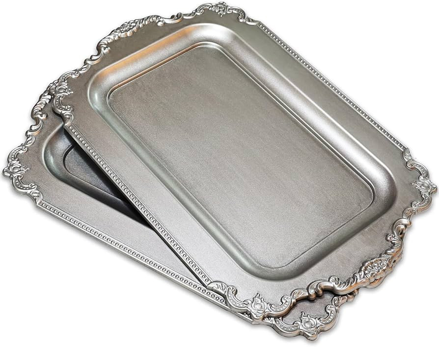 Set of 2 Matte Silver-Effect Plastic Decorative Trays for Coffee Table- Vintage Style (Actual Ava... | Amazon (US)