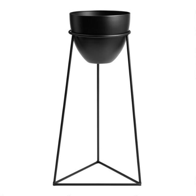 Black Metal Planter with Open Triangular Stand | World Market