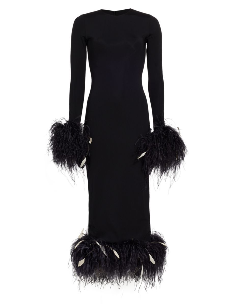 Aretha Feather-Embellished Midi-Dress | Saks Fifth Avenue
