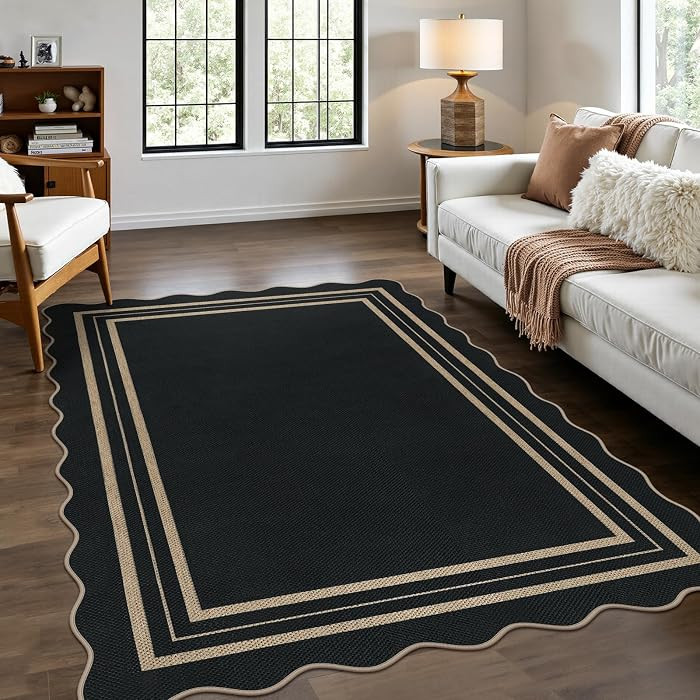 Modern Easy Jute 4x6 Outdoor Patio Rug, Washable Indoor Black Kitchen Rugs Farmhouse Neutral Non ... | Amazon (US)